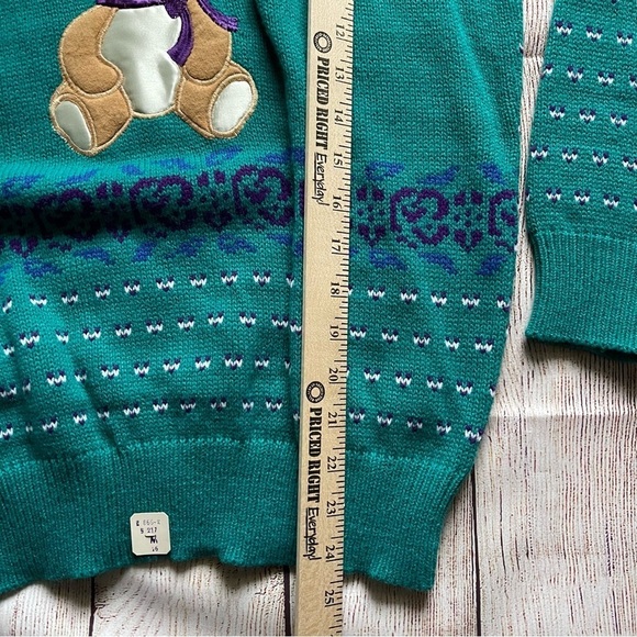 Vintage Aqua Blue Teddy Bear Acrylic Sweater Medium with tags - Picture 7 of 7